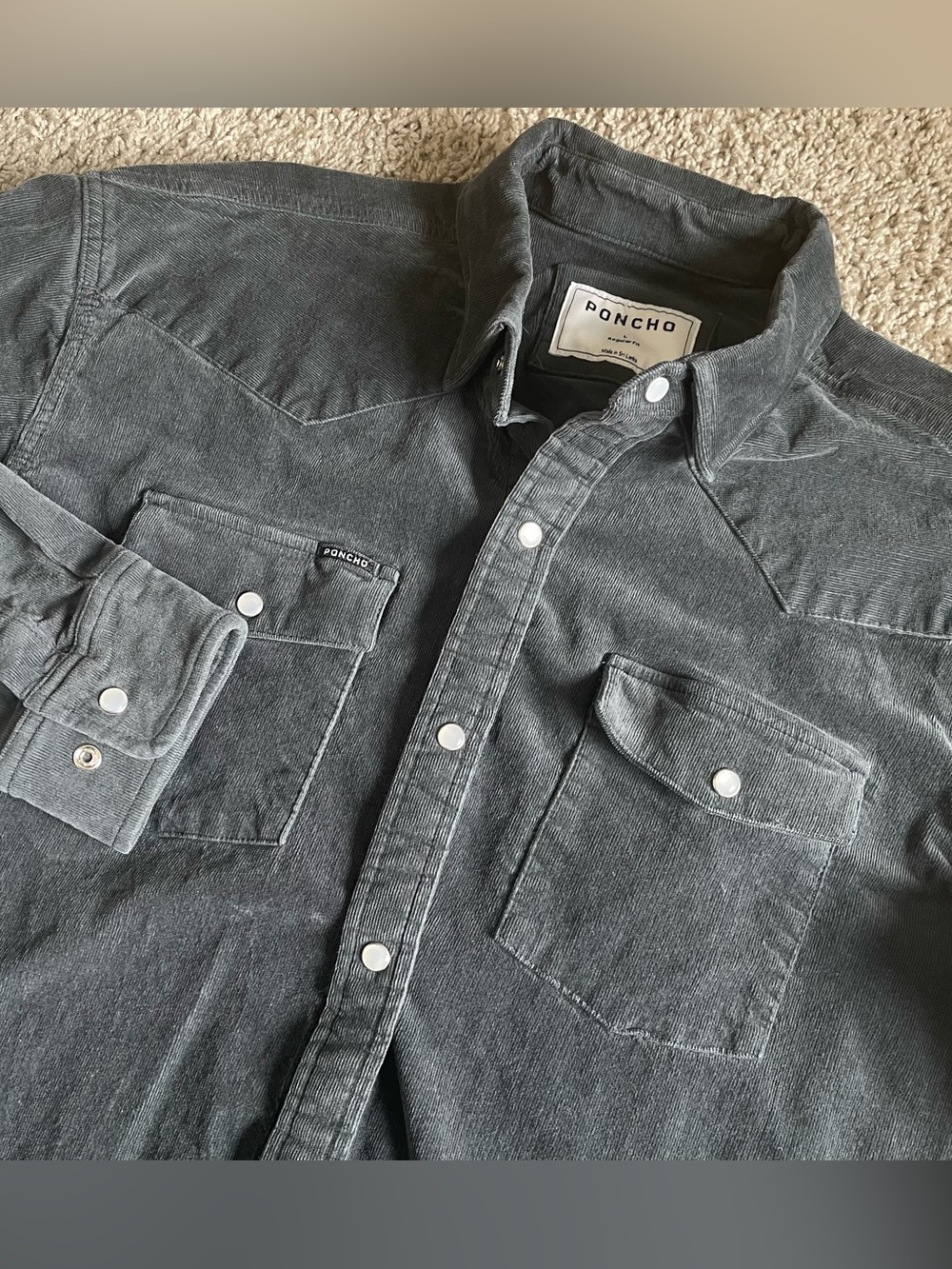 Poncho Outdoor Corduroy Western Pearl Snap Button Down Shirt